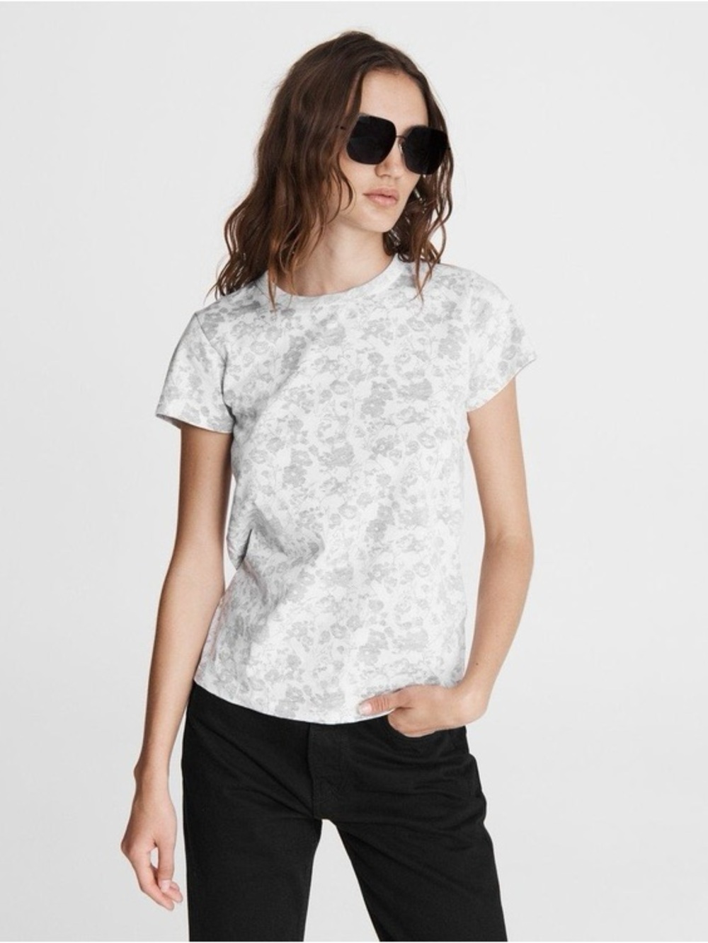 Rag & Bone All Over Julie Floral Whitemulti Short Sleeve Tee small
